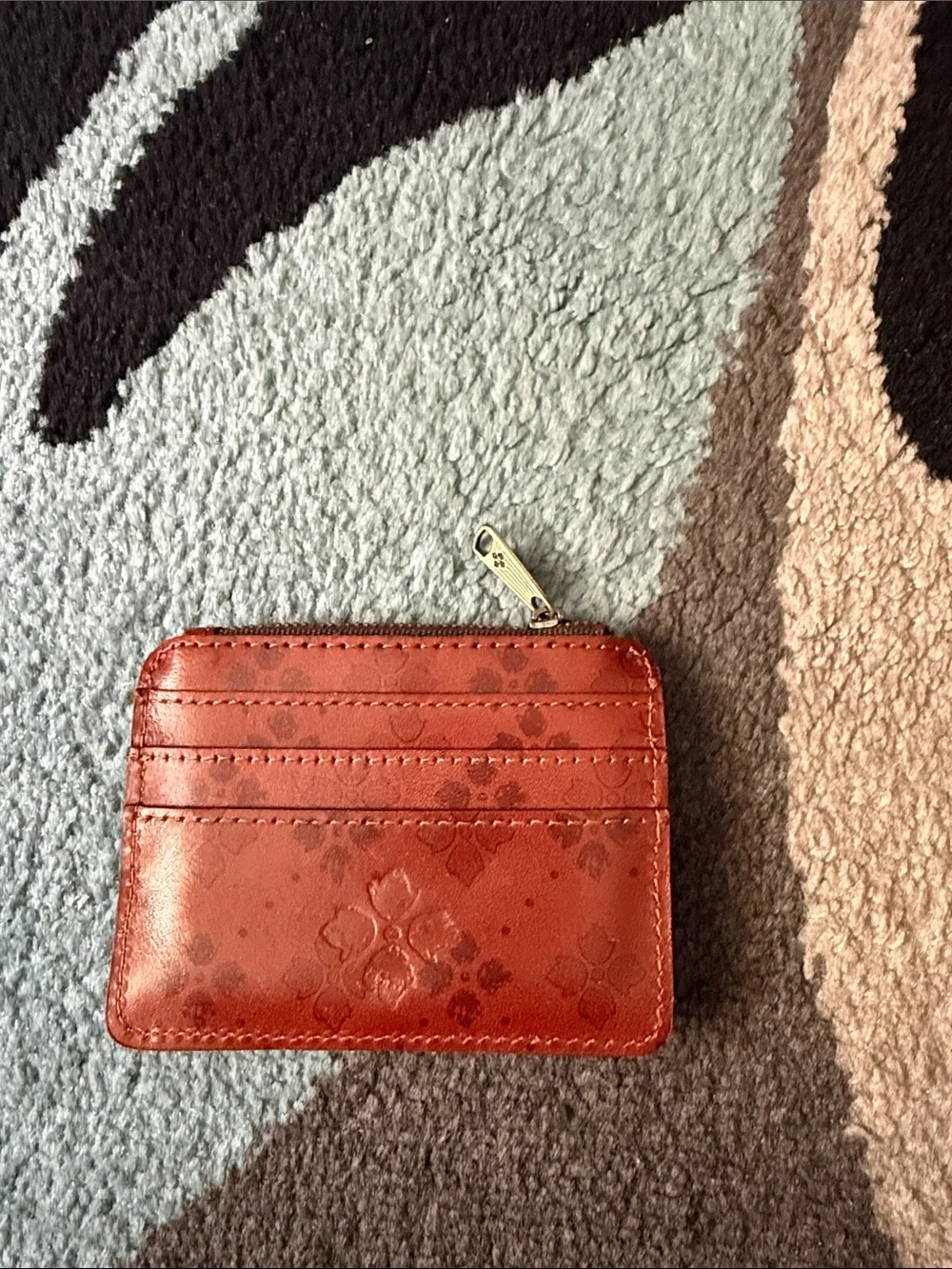 Red Floral Embossed Leather Card Wallet